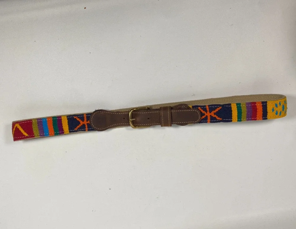 A TAIL WE COULD WAG Belt Adult 36 Handmade Cotton Weave and Leather Traditional